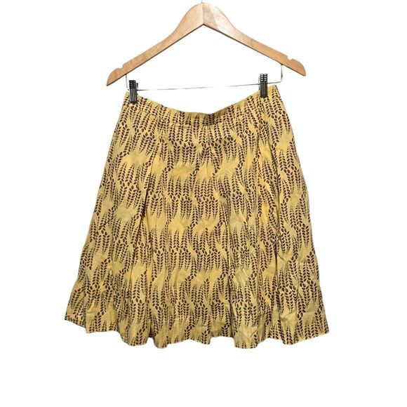 KENZO Pleated Skirt Lined Yellow Leaves Boho Size 38 - Picture 1 of 6